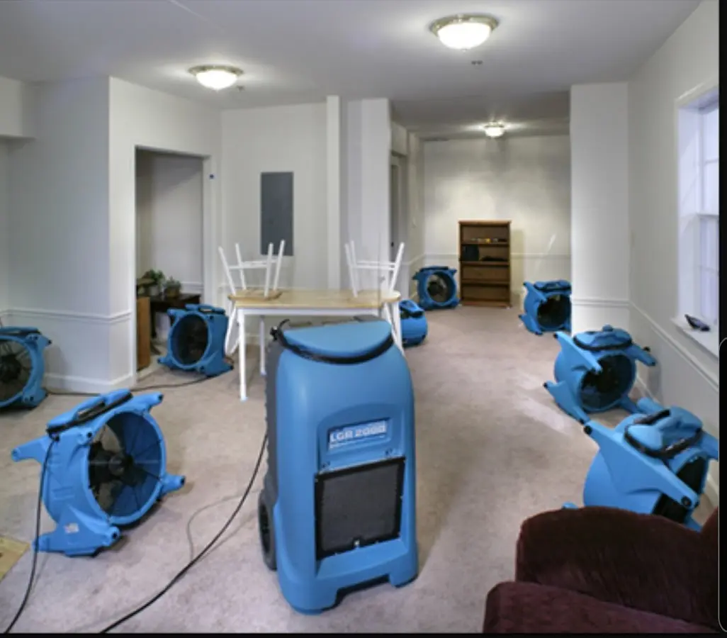 Air movers and dehumidifier setup for Water Damage Restoration in Tamarac